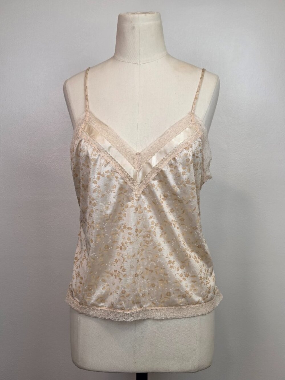 Vintage Cream & Tan Dior Floral Print Christian Dior Camisole | Sz M | Lingerie